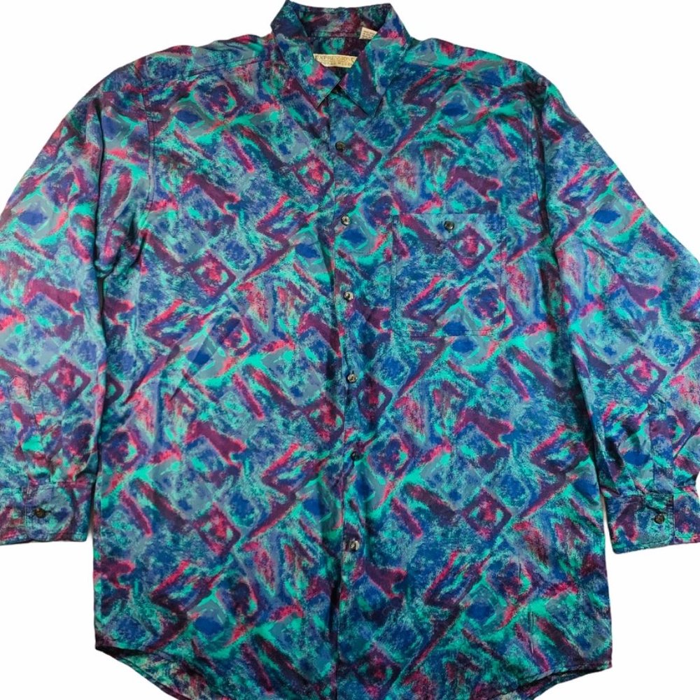 Vintage Expressions Worldwide silk button shirt XL